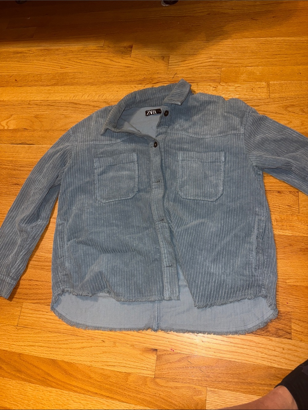 ZARA Light Blue Corduroy Shacket with Patch Pockets
